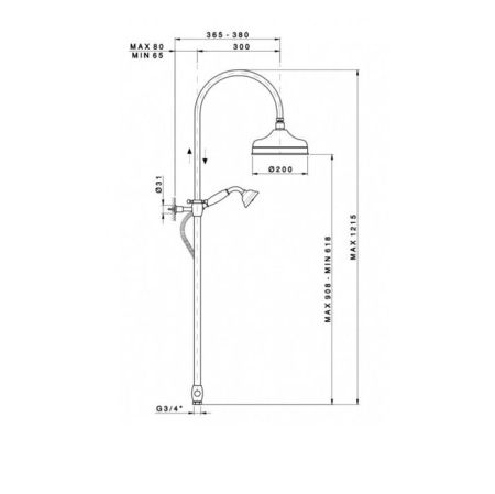 Nicolazzi Doccia Душевая стойка с верхним душем Ø 20см, переключателем и ручным душем, Цвет: Gold, артикул 5712WSGO20
