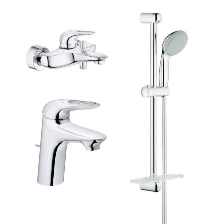 Набор смесителей GROHE Eurostyle New с душевым гарнитуром и полочкой, хром (124416), артикул 124416