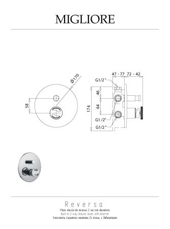 REVERSA См-ль скрытого монтажа моноком. 2-х позиционный с девиатором, хром, артикул 28191