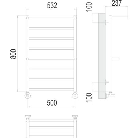 Полотенцесушитель электрический с полкой Terminus Аврора П8 50х80, хром, артикул 4670078563309