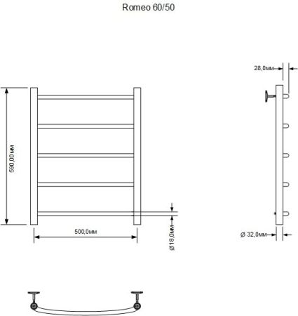Полотенцесушитель водяной Aquanet Romeo 600x500, хром, артикул 00266724