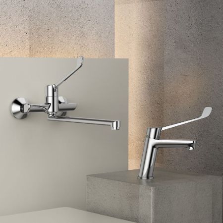 Смеситель для раковины с хирургической ручкой  Splenka S08.10, хром, артикул S08.10