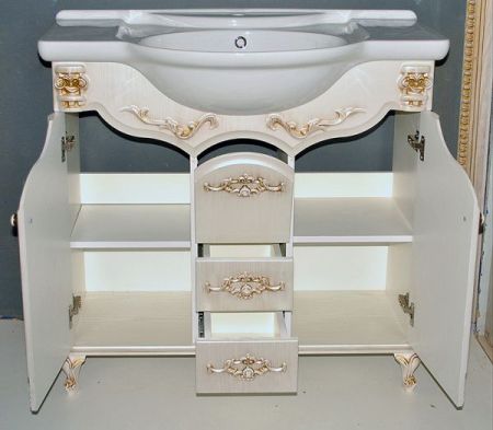 Тумба с раковиной Атолл Наполеон 295 белый жемчуг с патиной золото