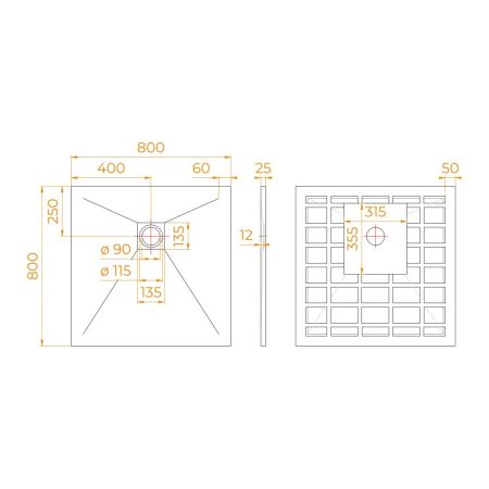 Душевой поддон квадрат STONE TRAY-W (900x900)