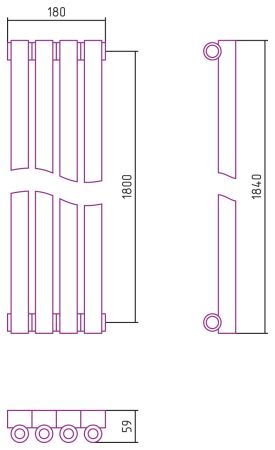 Отопительный радиатор ЭСТЕТ-0 н/ж 1800х180 / 4 сек (Без покрытия)