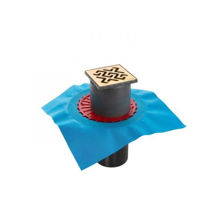 Трап BERGES водосток ZENTRUM Antik 100х100, золото глянец, выпуск D50/75/110 H74 вертикальный, артикул 092464