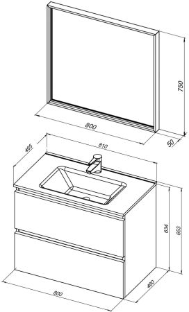 Комплект мебели для ванной De Aqua Ариетта NEW 80 белый матовый