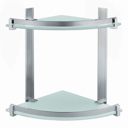 Gedy, стеклянная полукруглая 2-х уровневая полка с бортиком (26х26хh30), цвет зачищенный хром, артикул CD81(38)
