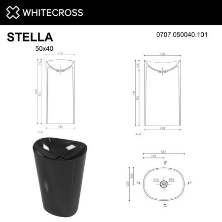 Умывальник WHITECROSS Stella 50x40 (черный глянец) иск. камень Умывальник WHITECROSS Stella 50x40 (черный глянец) иск. камень