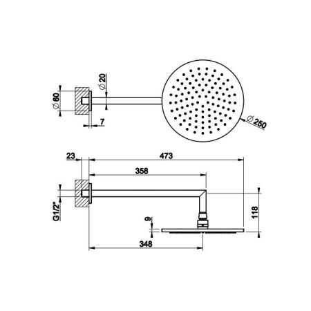 Gessi Anello/Ingranaggio Душевая головка для настенного крепления, поворотная с шарниром, D250 мм, цвет хром, артикул 63348#031