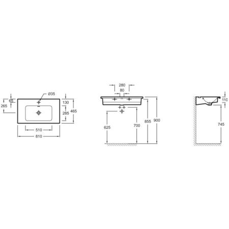 EXAE112-Z-00 VOX Подвесная раковина-столешница с гладкой нижней поверхностью 80 х 46 см, Для установки на мебель, артикул EXAE112-Z-00