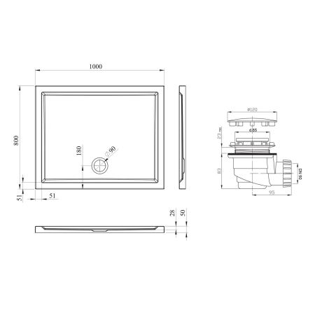 Комплект прямоугольного душевого поддона с сифоном Lavinia Boho One 3701510S, 100 х 80 см, артикул 3701510S