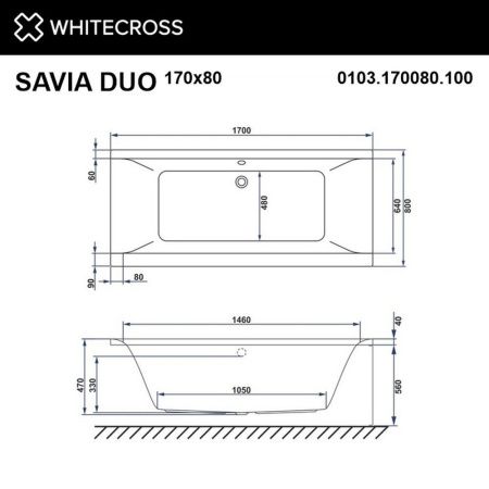 Ванна WHITECROSS Savia Duo 170x80 "LINE" (бронза)