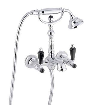 Emmevi The One Atena, смеситель с ручным душем для ванны. Черные кристаллы Swarovski, цвет хром