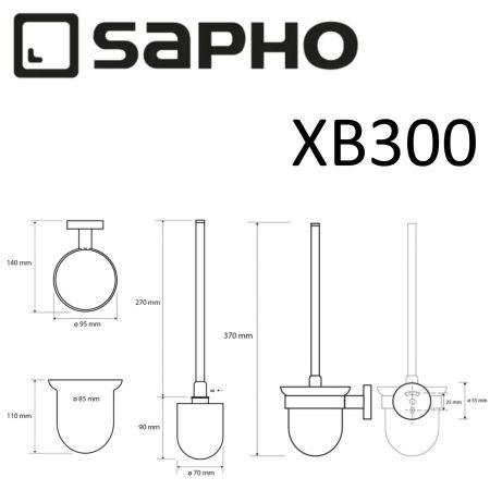 Ершик X-ROUND BLACK настенный, стекло матовое с держателем, черный, Sapho, артикул XB300