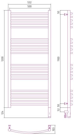 Полотенцесушитель электрический "БОГЕМА 3.0" 1200х500 / МЭМ правый (Состаренная бронза)