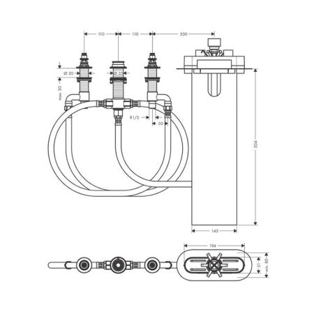 HANSGROHE Встраиваемая часть смесителя на борт ванны на 4 отверстия, артикул 13440180