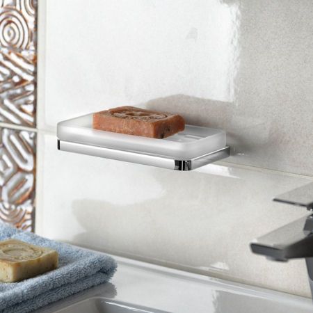 Мыльница OLYMP стеклянная с подставкой, настенная, 158x41x81 мм, хром, Sapho