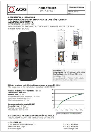 AQG Urban, встраиваемый смеситель для душа на 2 выхода, с дивертером, цвет черный матовый, артикул 01URB371NG