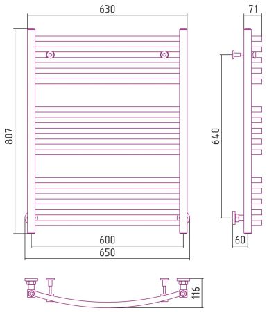 Полотенцесушитель водяной АРКУС 800х600 (МУАР Темный Титан), артикул 15-0251-8060