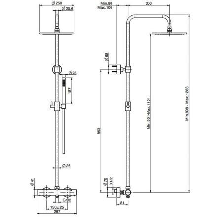 Fima Carlo Frattini Colonne doccia Душевая стойка, верхний душ 25см., с термостатическим смесителем Spillo Tech, держателем и ручным душем, цвет: хром Fima Carlo Frattini Colonne doccia Душевая стойка, верхний душ 25см., с термостатическим смесителем Spillo Tech, держателем и ручным душем, цвет: хром
