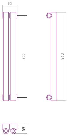 Отопительный радиатор ЭСТЕТ-0 н/ж 500х90 / 2 сек (МУАР Темный Титан), артикул 15-0331-5002