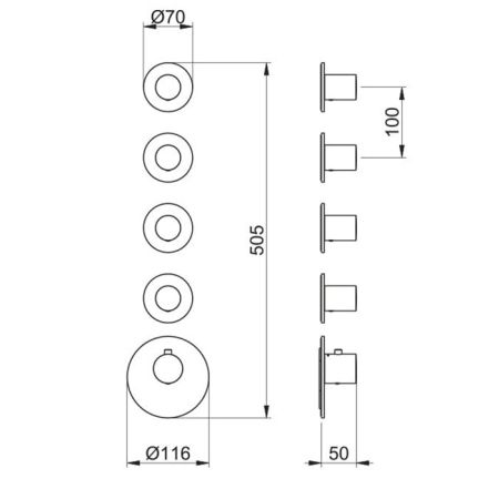 ALMAR Внешняя часть термостатического смесителя с 4-мя запорными вентилями, цвет Black Matt, артикул E180034.MB