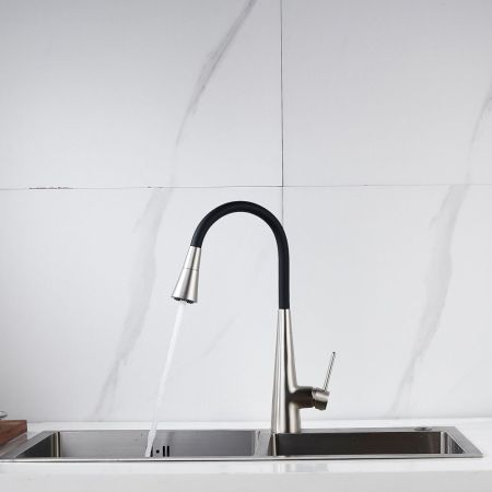 Смеситель для кухни с гибким изливом и режимом "душ" Rose R213L, сатин