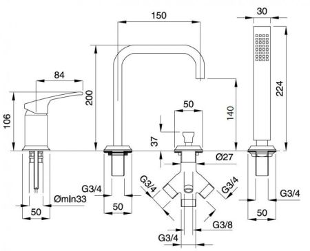 Смеситель на борт ванны CEZARES LEGEND-BVDM