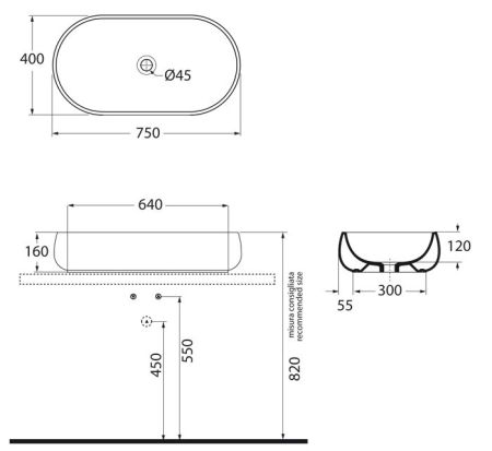 AZZURRA NUVOLA Раковина накладная без отверстия под смеситель 75х40см, цвет белый