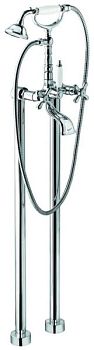 Emmevi Deco Old, двухвентильный напольный смеситель для ванны (излив 12 см), с набором для душа (лейка и дивертер с белой ручкой), цвет хром
