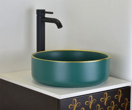 Раковина-чаша Bronze de Luxe 36 1054 Зеленая с золотым ободом