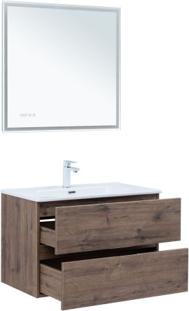 Тумба под раковину Aquanet Алвита New 80 2 ящика, дуб веллингтон табак, артикул 00334186