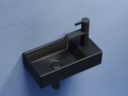 Умывальник подвесной прямоугольный (чаша слева, отверстие под смеситель справа) цвет черный матовый Элемент (Element) 407x217x100, артикул CN6051LMB