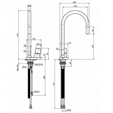 FIMA|Carlo Frattini Kitchen Смеситель (Fluid) для кухни, с выдвижной лейкой, вращающийся излив, цвет хром, артикул F7028CR