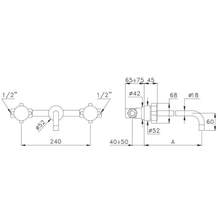 Stella Aster Встраиваемый смеситель для раковины 3863AR, длина излива 100/300/400мм, цвет: хром, артикул AT 01002 CR00