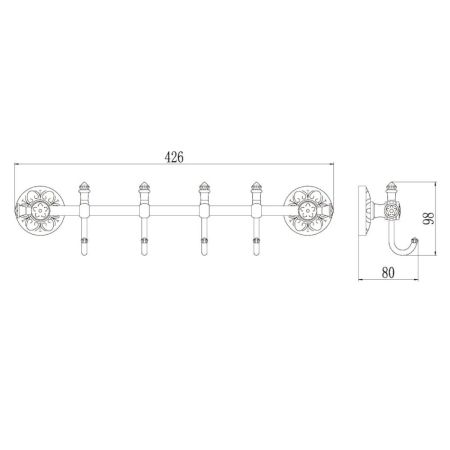 Планка с крючками Savol S-005874C, бронза