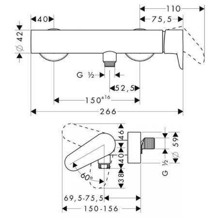 AX Citterio M Смеситель для душа, однорычажный, настенный, цвет: хром, артикул 34620000