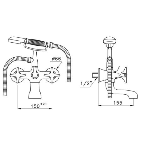 Stella 130 Смеситель для ванны 3274/306 с ручным душем, цвет: хром, артикул CT 02206 CR00