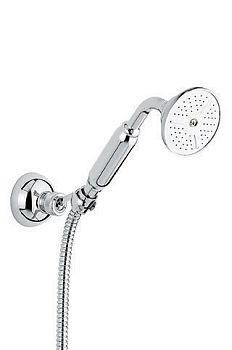 Emmevi, ручной душ 110OAM: лейка, шланг, крепеж, цвет белый-золото