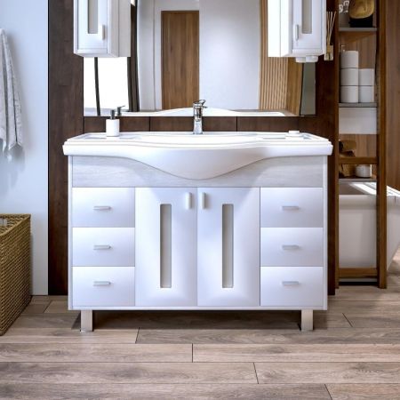 Тумба под раковину напольная Бриклаер БАЛИ светлая лиственница/белый, 120 см, артикул 4627125412073