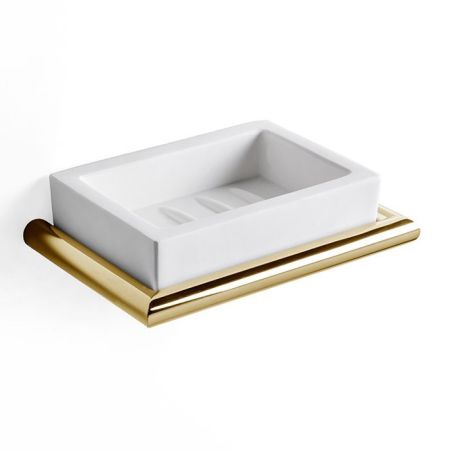 3SC Guy Мыльница подвесная, композит Solid Surface, цвет: белый матовый/золото 24к. Lucido, артикул GU01GD