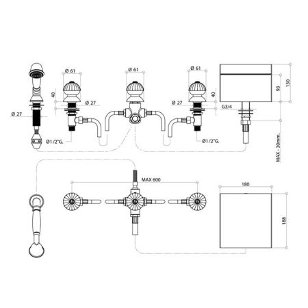 Bongio Radiant Смеситель для ванны, цвет золото, артикул 02535OR0D