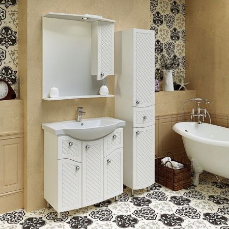 Зеркало со шкафом Runo Милано 75 4620750026554 с подсветкой Белое