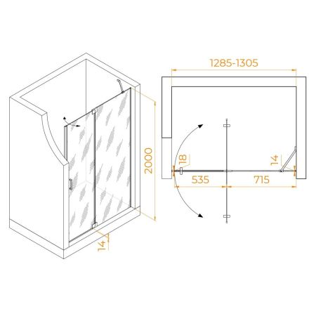 Душевая дверь RGW HO-014Gr (Матовое-Сатинат, 1300), артикул 350601413-210