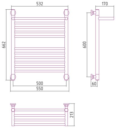 Полотенцесушитель водяной "БОГЕМА 1П +" 600х500 (Матовый Чёрный)