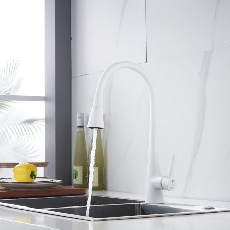 Смеситель для кухни с гибким изливом и режимом "душ" Rose R213C, белый