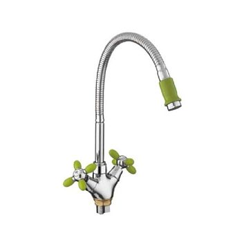 Смеситель для кухни с гибким изливом FASHUN A43127-6, хром/зеленый