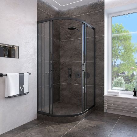 Душевой угол Veconi Rovigo RV-107B, 800x800x1900, черный, стекло прозрачное, артикул RV107B-80-01-C4