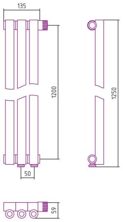 Отопительный радиатор ЭСТЕТ-0 н/ж EU50 правый 1200х135 / 3 сек (ЗОЛОТО)